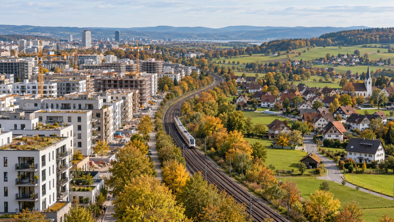 Wohnungsbau in einer Stadt und angebundene ländliche Wohngebiete